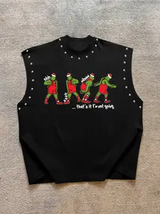 Men's Casual Christmas Graphic Vest, Background with Santa Hat Print, Fitted Breathable Design, Fun Holiday