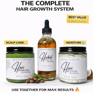 Brianna's Organics Hair Pomade - Organic Ingredients Tea Tree Peppermint Gel for Daily Moisture & Nourishing - 8 oz Haircare Oil Butter Bundle  Jojoba Coconut Blend Olive Repair Shea