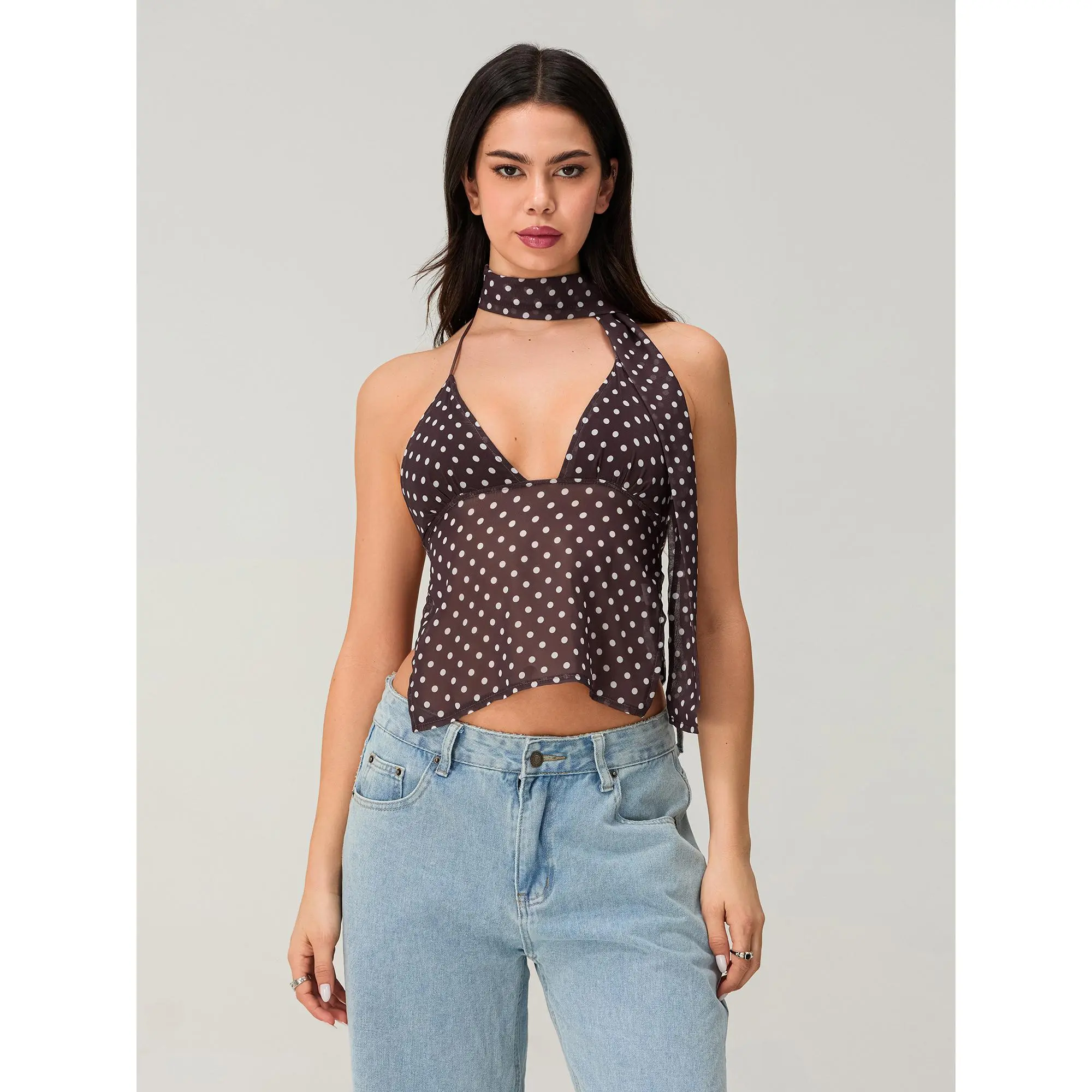 Women's Halter Neck Tops Sleeveless Tie Backless Dots PrintFit Cami Tops Summer Shirts Womenswear Basic tube tops