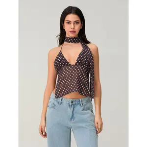 Women's Halter Neck Tops Sleeveless Tie Backless Dots PrintFit Cami Tops Summer Shirts Womenswear Basic tube tops