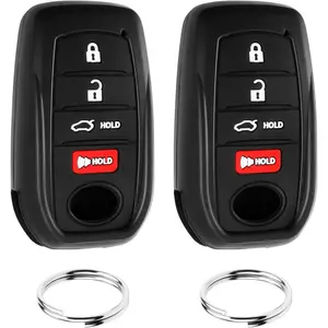 for Toyota Key Fob Cover for 2025 Camry for 2020-2025 Rav4 Corolla Crown Accessories 4-Button, Silicone (Black, 2 Pcs)