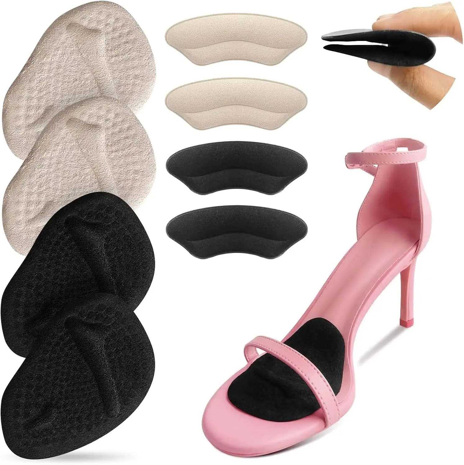 Ball of Foot Cushions, Heel Pads for Shoes, Foot Cushions, Metatarsal Pads for Women – Prevent Blisters and Rubbing, Stand Longer Without Pain, All-Day Comfort(Beige&Black)