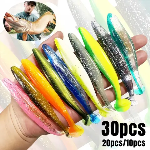 30pcs/20pcs/10pcs Artificial Fishing Lure, T-tail Lure Set, Soft Bionic Swimbait, Fishing Tackle Collection, Outdoor Fishing Accessories, Fishing Supplies, Fishing Lure Kit, Fishing Gear, Fishing Equipment