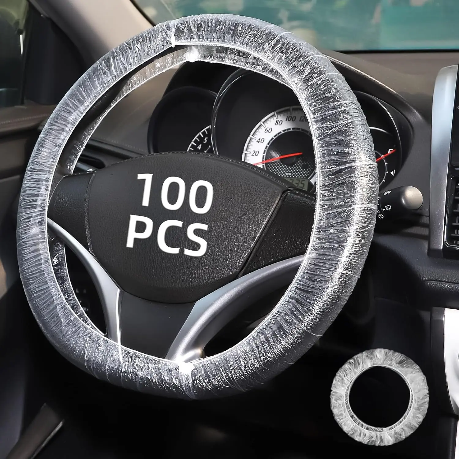 100PCS Disposable Elastic Steering Wheel Covers - Easy-to-Use, Elastic-Fit Steering Wheel Protectors, Auto Accessories for Cars, Trucks, Vans