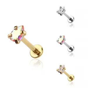16G Tiny CZ Teardrop Flat Back Earring Pear Shaped Labret Piercing Minimalist Ear Cartilage Helix Tragus Conch Triple Stud Flat Back Earring