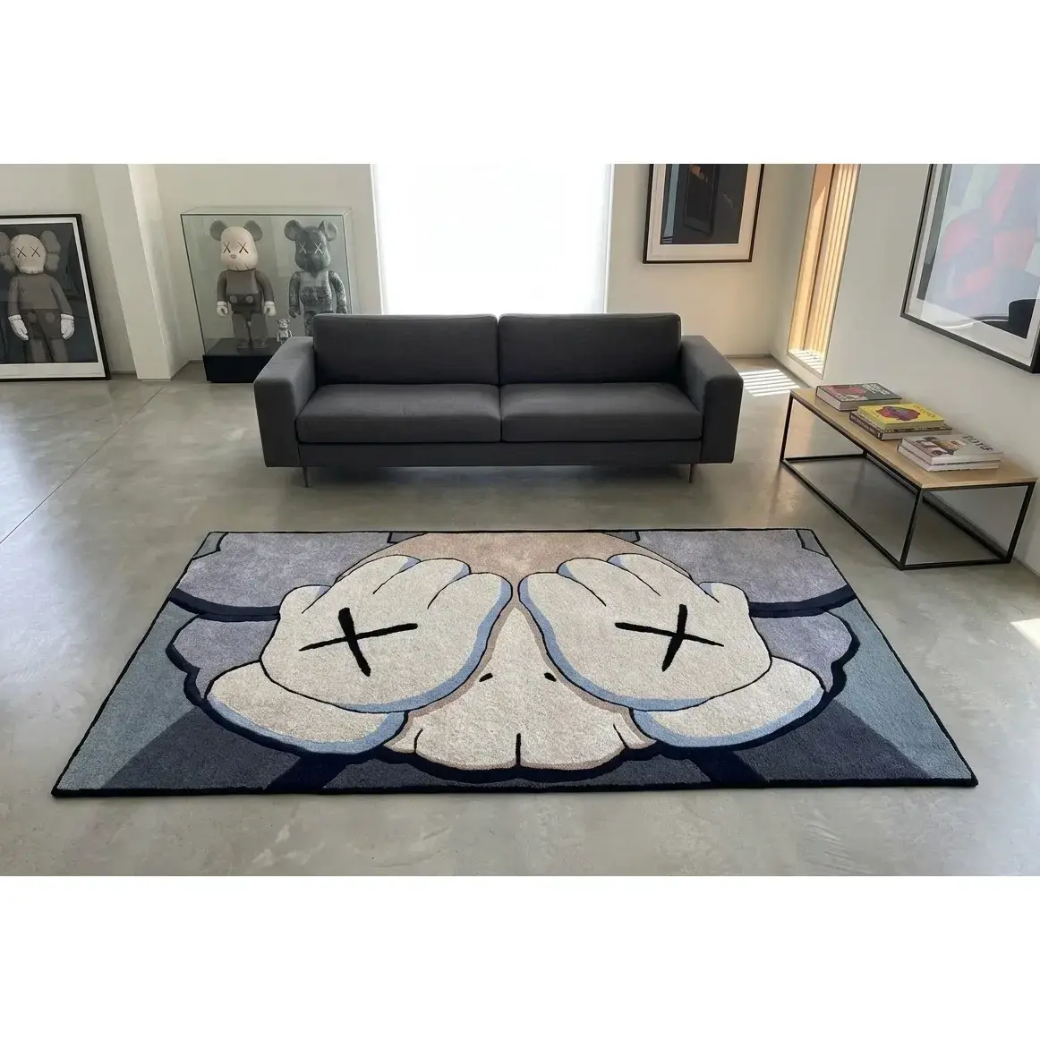 KAWS Companion Wool Handtufted Rug Gray Blue New
