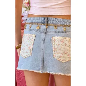 Found Love Floral Light Wash Denim Skirt