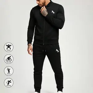 Men's 2-Piece Solid Tracksuit Set - Zippered Long Sleeve Cardigan Jacket & Fitted Matching Jogger Pants, All-Season Casual Everyday Wear