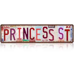 Vintage Princess St Wall Decor Street Signs Metal Tin Signs Gife for Women Wife 16 x 4 Inches