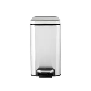 10L Stainless Slim Step Trash Can，Quiet Closing Lid, Pedal-Operated Lid, Fingerprint-Resistant, Removable Liner, Locking Lid