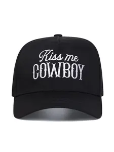 Unisex Cowboy Letter Embroidered Baseball Cap, Adjustable Outdoor Sun Protection Hat, Casual Fitted Woven Fabric, All Seasons Wear, Adjustable Caps