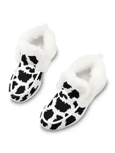 Women's Fashion Warm Fur Cow Print Casual Shoes, Versatile Cozy Slip-On Casual Sneakers for Fall and Winter