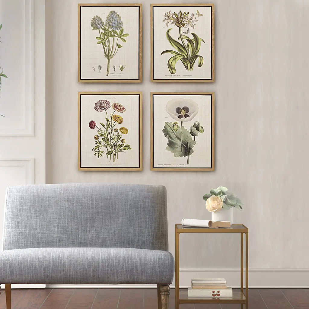 Martha Stewart MT95C-0006 4-Piece Botanical Nature Art MDF Frame Set, Green Linen Canvas Flower Photo Prints (16x20 in Each, 17.84x21.84x1.45 in Framed), Polystyrene, Hangable Home Decor Decoration Home Inspo Wall Accent, 4 Pieces