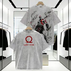 God of War Kratos Vintage Graphic Tee - Premium Oversized Heavyweight T-Shirt, Acid Wash Streetwear Pump Cover for Gym & Gamers, Nordic Mythology Aesthetic Aura Threadss Apparel Merch, Menswear, Top, Casual, Round Neck, Tshirt, Graphic Print