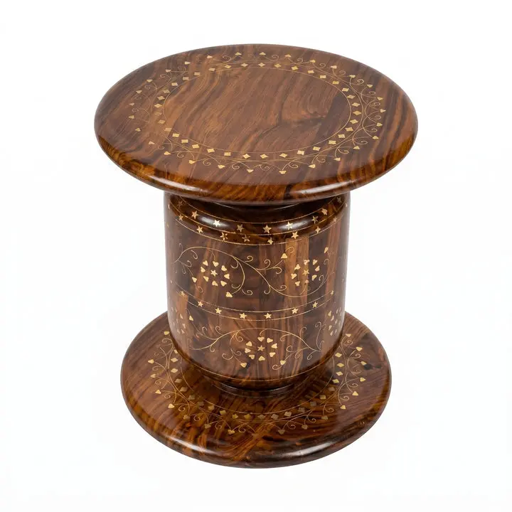 Handcrafted Wooden Dhol Stool Table with Traditional Inlay Work –  Chinioti Style