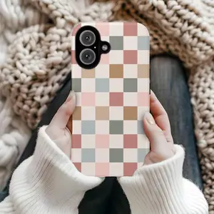 for iPhone 13. BOHO CHECKERED Case Cute Neutral Phone Cover for iPhone 16 15 14 13 12 Pro Max Plus Mini Trendy Phone Accessories Gift For Her Sweet Protection Protective