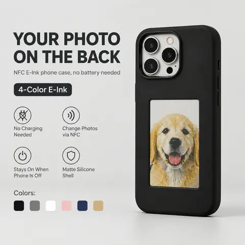 Quriov E-Ink Photo Smartphone Case - Cellphone Cover for iPhone 13 Series/14 Series/15 Series/16 Series/17 Series Handheld Devices