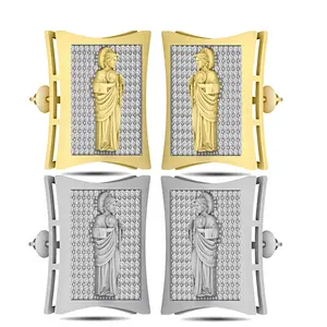 Big Bold Large 24mm Real Genuine VVS1/D Hand Set Certified Moissanite Diamond 14K Gold Finish Saint Jude The Apostle Taddeo St. Judas Stud Earrings Screw Back