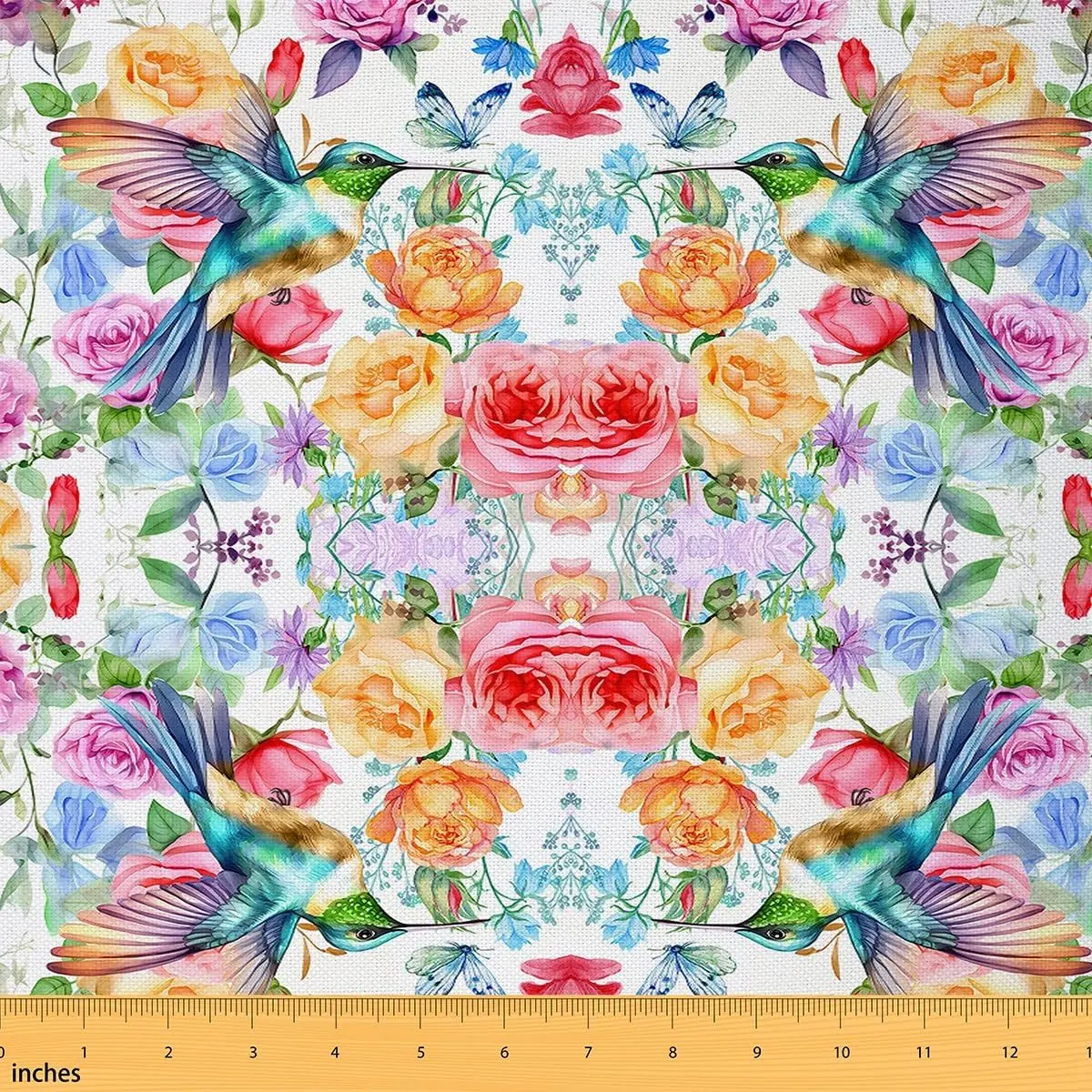 Feelyou Hummingbird Woven Textile Fabric, 2 yd Waterproof Elegant Floral Patterned Material, Vibrant Floral Printed Farmhouse Patchwork for Spring Sewing & Soft Furnishings, Elegant Floral Fabric