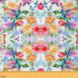 Feelyou Hummingbird Upholstery Fabric, 2 yd Waterproof Material with Vibrant Floral Pattern, Elegant Floral Printed Patchwork, Farmhouse Patchwork Fabric for Spring Tropical Themes