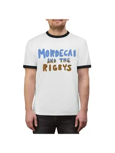 Modkai and Rigbys Ringer T-shirt Cartoon Pattern Neutral Ringer T-shirt Casual Men's and Women's Retro Style Top