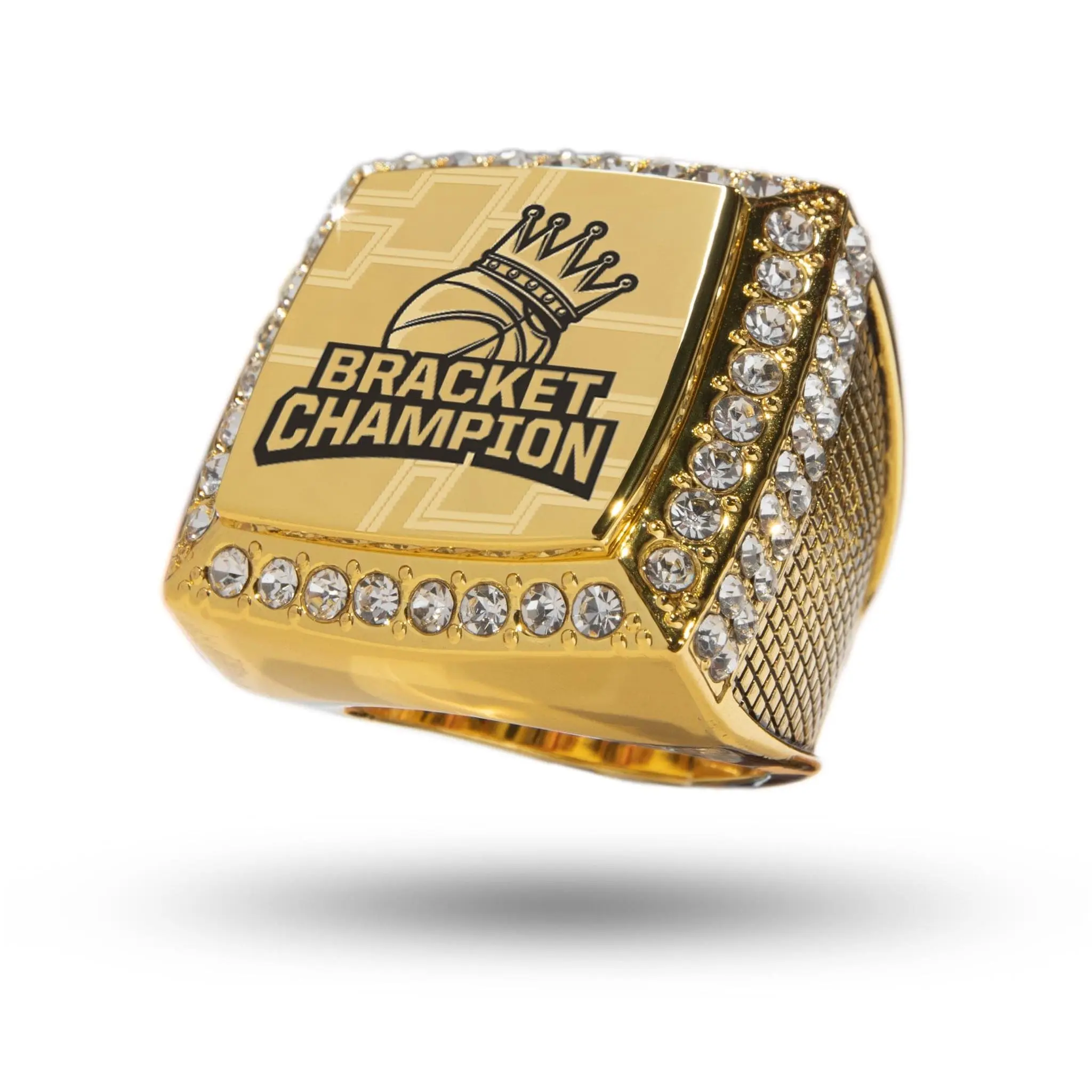 College Basketball Bracket Champion Ring, Handcrafted Solid Metal Diamond Decor Ring, Fancy Showpiece, Size 12