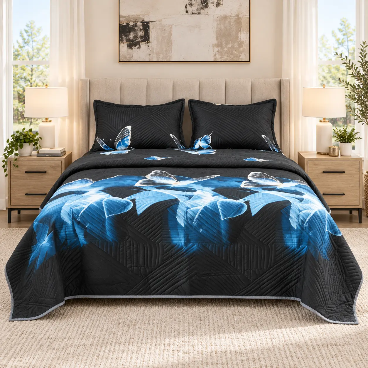 3 Piece Quilt Set with 2 Pillow Shams, Lightweight Soft Bedspread Coverlet Set, All Season Bedding Set for Bedroom, Multiple Stylish Prints