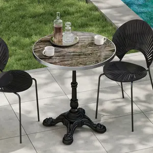 Marble-Look Sintered Stone Round table - Heavy-Duty Cast Iron Base for Bistro, Cafe, Bar & Home Use