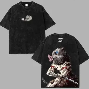 Inosuke Hashibira Beast Breathing V4 Demon Slayer Kimetsu No Yaiba Anime Double Printed Acid Washed Tee T-Shirt Top 90s Graphic Tees Merch Unisex K63