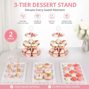 5 Pcs Dessert Table Display Set – 2 Tier Cupcake Stand Holder + 3 Serving Trays, Wave Square Shape, Perfect for Tea Party, Birthday, Baby Shower, Wedding – Stackable & Reusable tiktokshopspringglowup