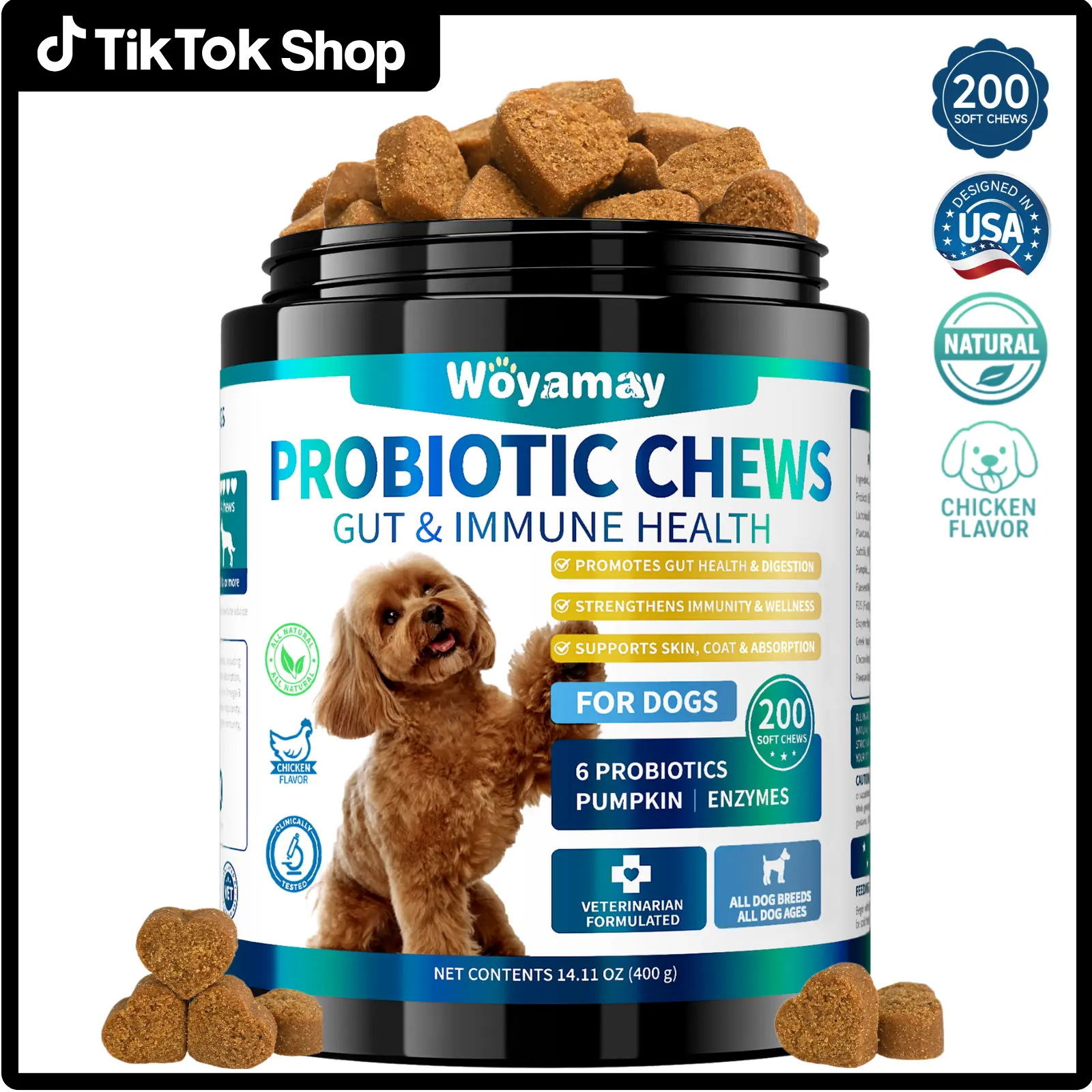 Woyamay Dog Probiotics Chewables for Dogs, 200 Chews Support Seasonal Allergies, Gut and Digestive Health, Itchy Skin, Yeast Overgrowth, Diarrhea&Gas, Overall Health Supplements for All Breeds #DealsForYouDays #SummerWins