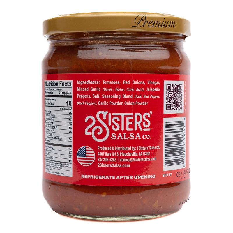 2 Sisters' Original Salsa - Farm-to-Table Freshness, No Sugar Added, Gluten-Free, Cajun-Inspired Dip, 16 oz Jar