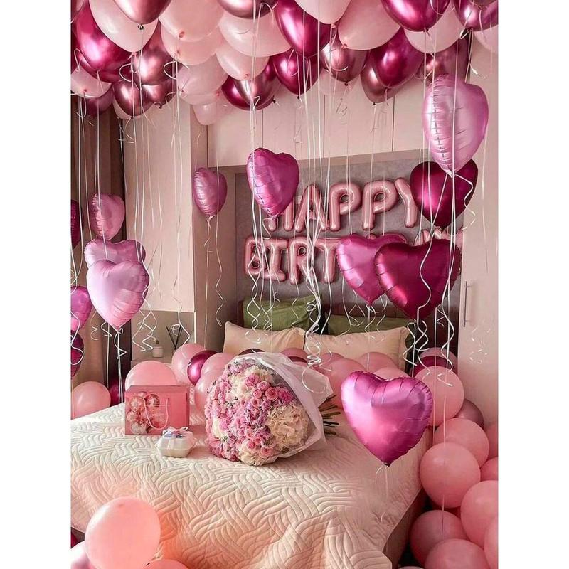 49pcs Pink Balloon Set for Party Baby Shower Wedding Anniversary Home Decor with 16 Inch Heart Shaped and Metallic Balloons Ideal for Photo Booth Backdrop PE and Latex Material Multicolor Balloons