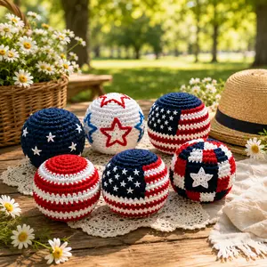 Handmade American Flag Hacky Sack | Crochet Patriotic USA Footbag | Stars and Stripes Juggling Ball | Outdoor Ball Toy Gift