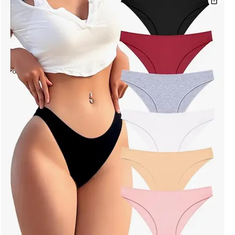 Mushk 6 Pack Cotton Women Undies Underwear - Cute Low Rise Bikini Panties, High Cut Breathable, Slim Soft Basic, Casual, Lingerie, Minimalist