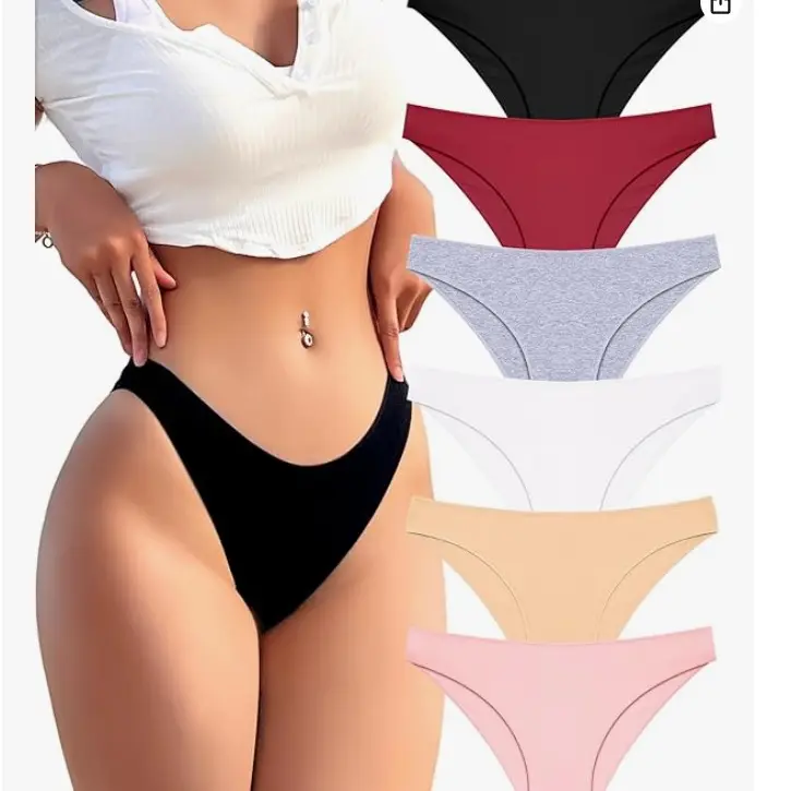 Mushk 6 Pack Cotton Women Undies Underwear - Cute Low Rise Bikini Panties, High Cut Breathable, Slim Soft Basic, Casual, Lingerie, Minimalist