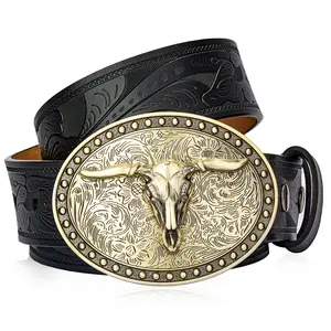 BISON DENIM Men's Stylish Leather Belt, Embossed Genuine Leather Denim Belt, Can be Paired with Jeans or Dress Pants, and Makes a Great Gift for Men