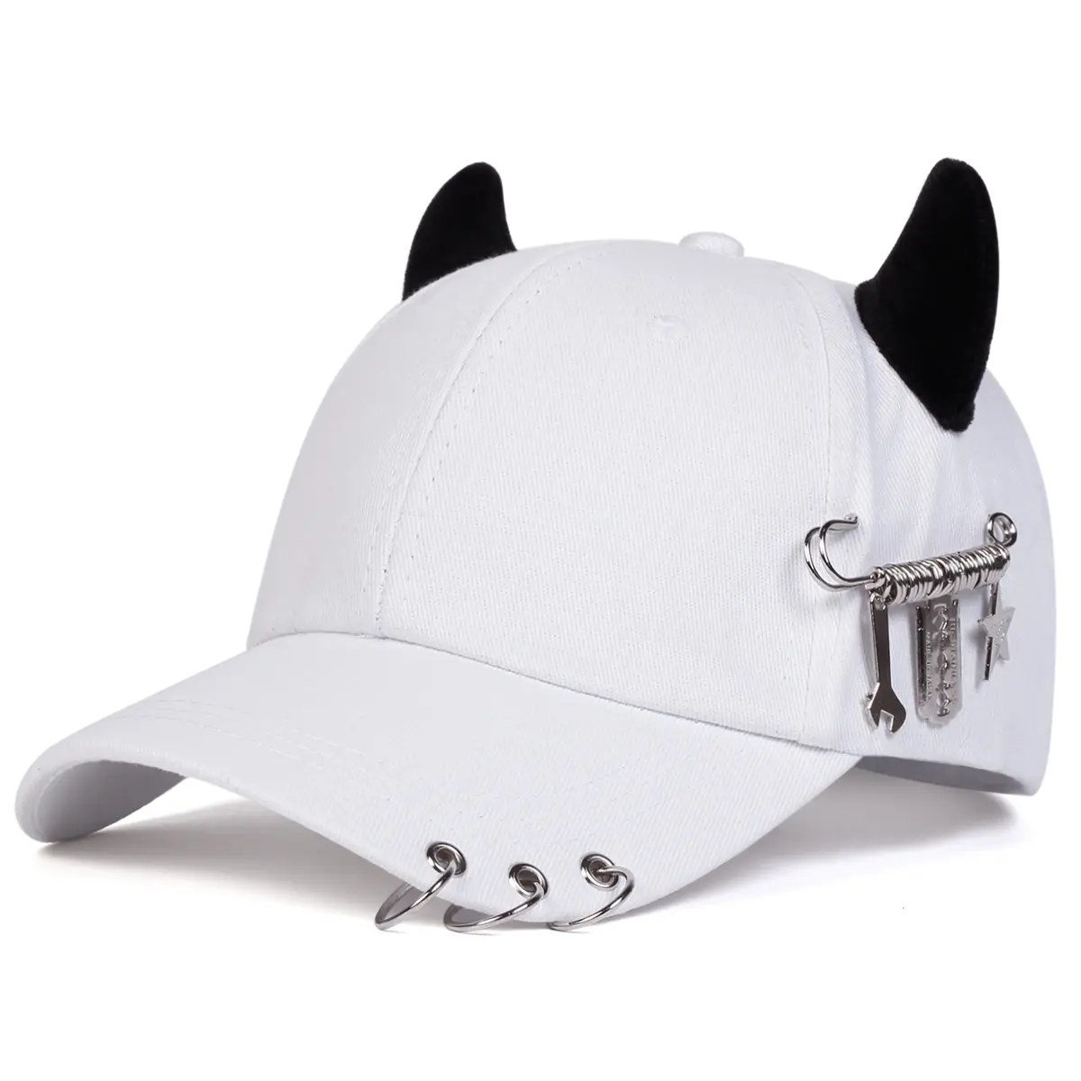 Gothic Devil Horns Black Baseball Cap - Unisex Adjustable 