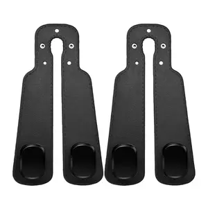 2x Car Seat Headrest Hooks - Upgraded Double Hooks, In-Car Wallet & Bag Hanger, Phone Holder, Car Organizer Accessories, Black Leather