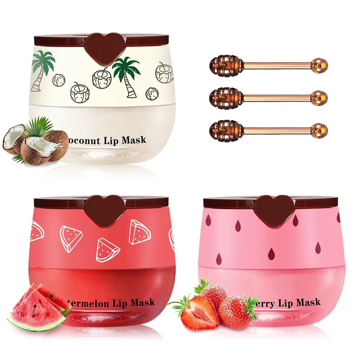 Honey Pot Lip Balm,3PCS Coconut Watermelon Strawberry Lip Balm | Moisturizing and Repair Honey Lip Balm