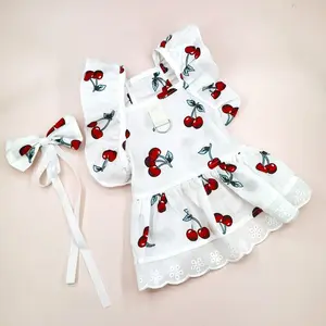 Cute Fashion Print Pet Dress with Bow, Plaid Pet Costume, Elastic Mesh Princess Dress, Puppy Cat, Complete Set