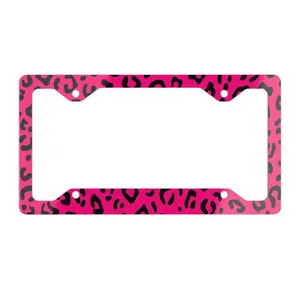 Magenta Leopard Print Metal License Plate Frame