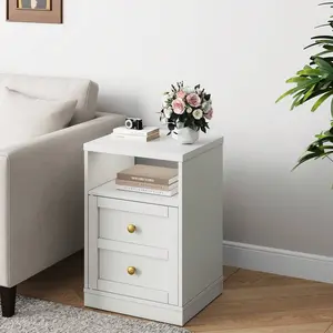 Modern Nightstand with Single Door Open Shelf Multifunctional Storage Bedside Cabinet Compact End Table for Bedroom Dorm Small Apartment Home Decor