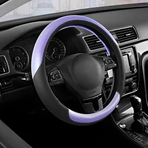 Steering Wheel Cover - Breathable Leather Steering Wheel Cover, Anti-Slip Grip, Universal Fit 14.5" to 15", Heat & Cold Resistant for , SUVs, and  - Black & Shining Purple