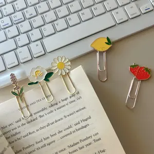 1pc Metal Paperclip Flower Fruit Creative Style Daisy Lavender Lemon Lily Strawberry Shape Secure Grip Essential for Notebooks Students Office Stationery