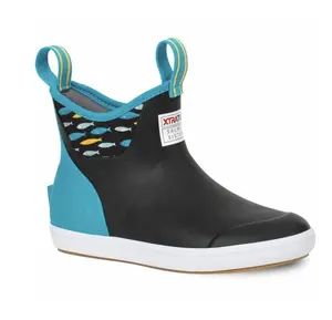 Xtratuf Women's 6 Inch Ankle Deck Boot - BLACK/TAILS AND SCALES, Summer Footwear, Lightweight, Waterproof, EVA Insole, Chevron Outsole, Rubber Upper, XPRESSCOOL Lining, Gift For Her or Mom