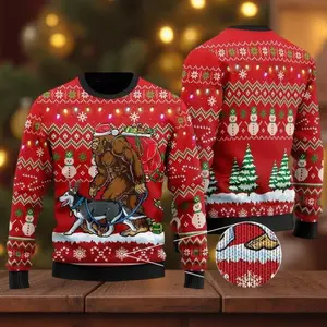 Bigfoot with Husky Ugly Christmas Sweater, Funny Sasquatch Holiday Jumper, Winter Dog Lover Gift, Unisex Festive Pullover 2025 0A0L3T