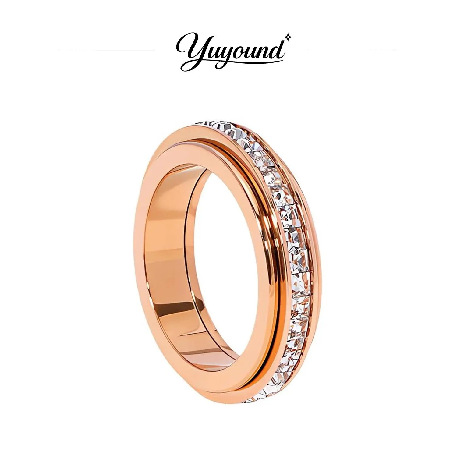 Titanium Steel Fidget Ring - Cubic Zirconia Spinner Ring, Elegant Look Round Band for Men & Women, Anxiety & Stress Relief Jewelry