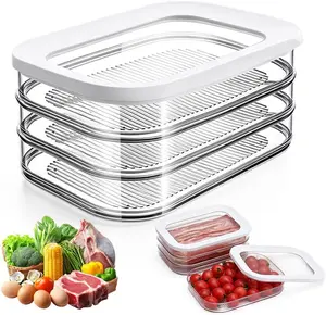 Fresh Keeping Meat Storage Container – Fridge Organizer with Drain Tray & Lid