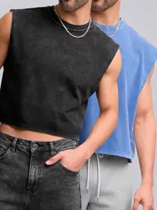 Acid Wash Cropped Sleeveless T-Shirt for Men, Oversized Muscle Tank Top, Retro Streetwear, Gym Fitness Crop Tee, Y2K Aesthetic Casual Sleeveless Top, Summer Fashion Men's Crop Top